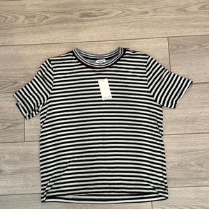 Splendid new with tags, black natural/Stripe tee with a decorative collar.